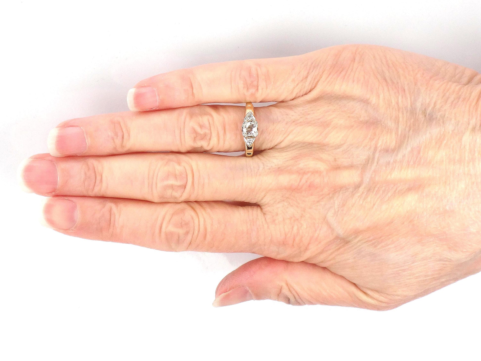 Vintage 14k Gold Old Mine Cut Diamond Engagement Ring, ~.25 CT Center, Size 6.25-BelmarJewelers