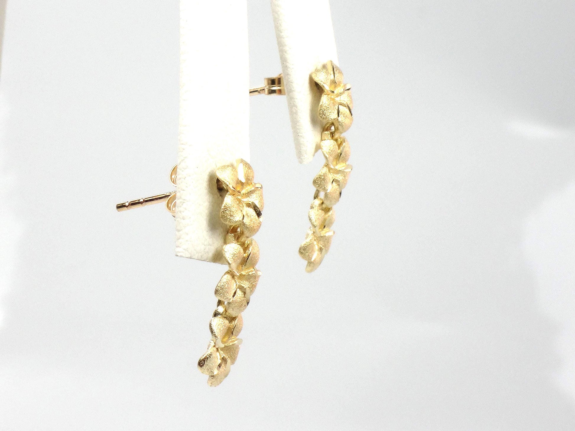 Vintage 14k Yellow Gold Plumeria Flower Dangle Earrings-BelmarJewelers