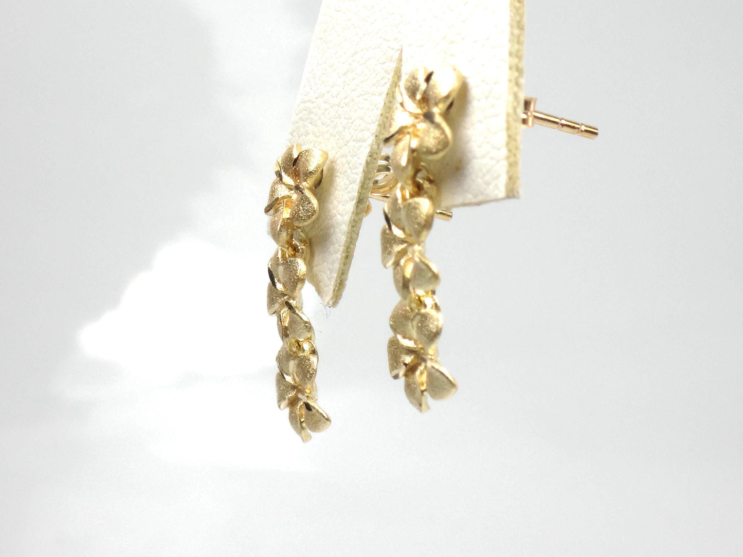 Vintage 14k Yellow Gold Plumeria Flower Dangle Earrings-BelmarJewelers
