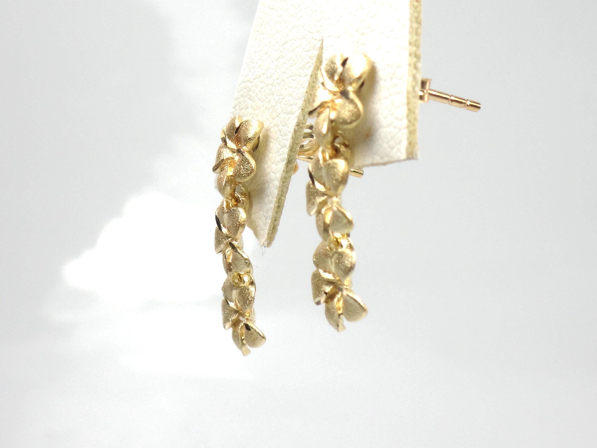 Vintage 14k Yellow Gold Plumeria Flower Dangle Earrings-BelmarJewelers