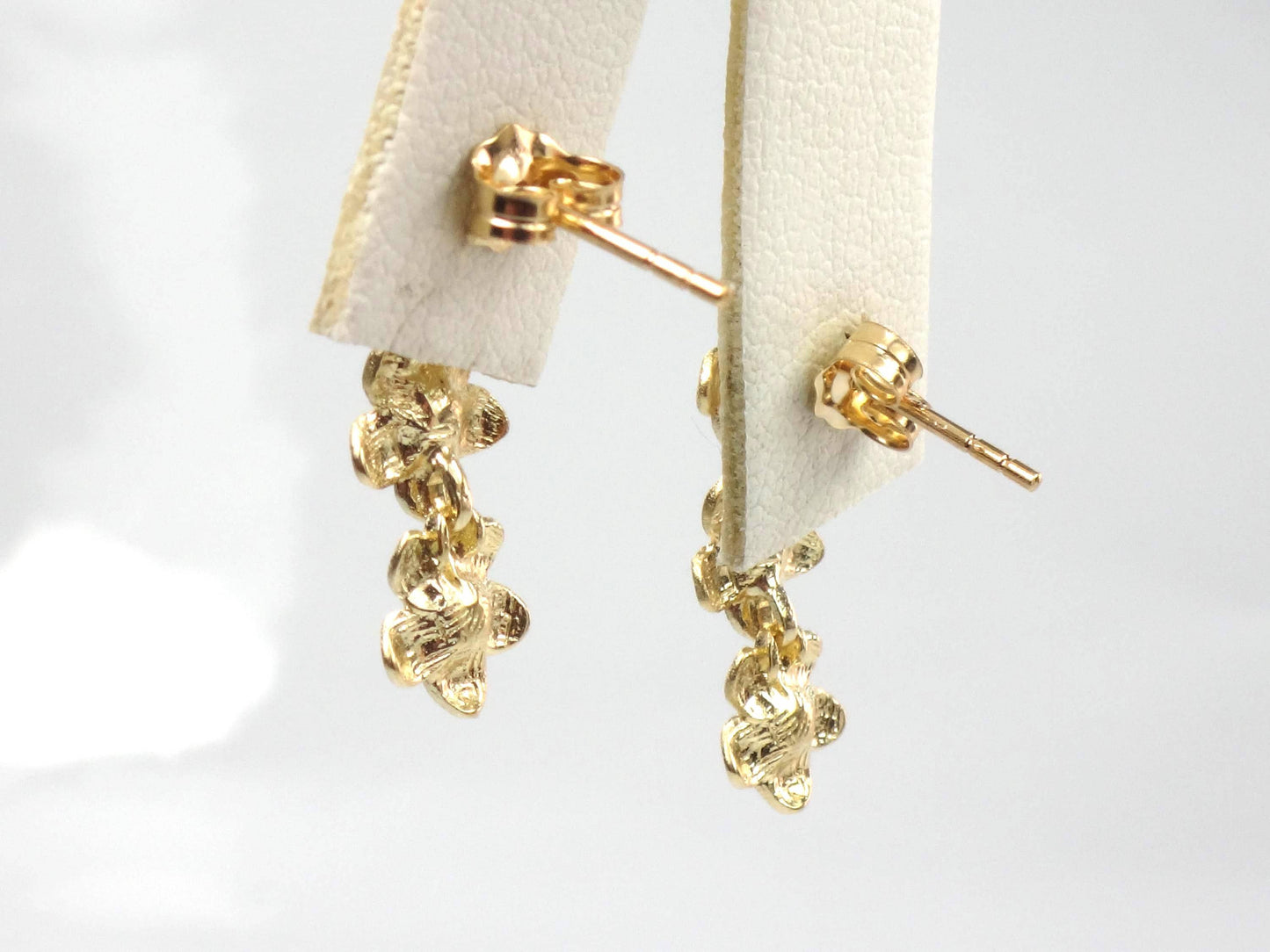 Vintage 14k Yellow Gold Plumeria Flower Dangle Earrings-BelmarJewelers