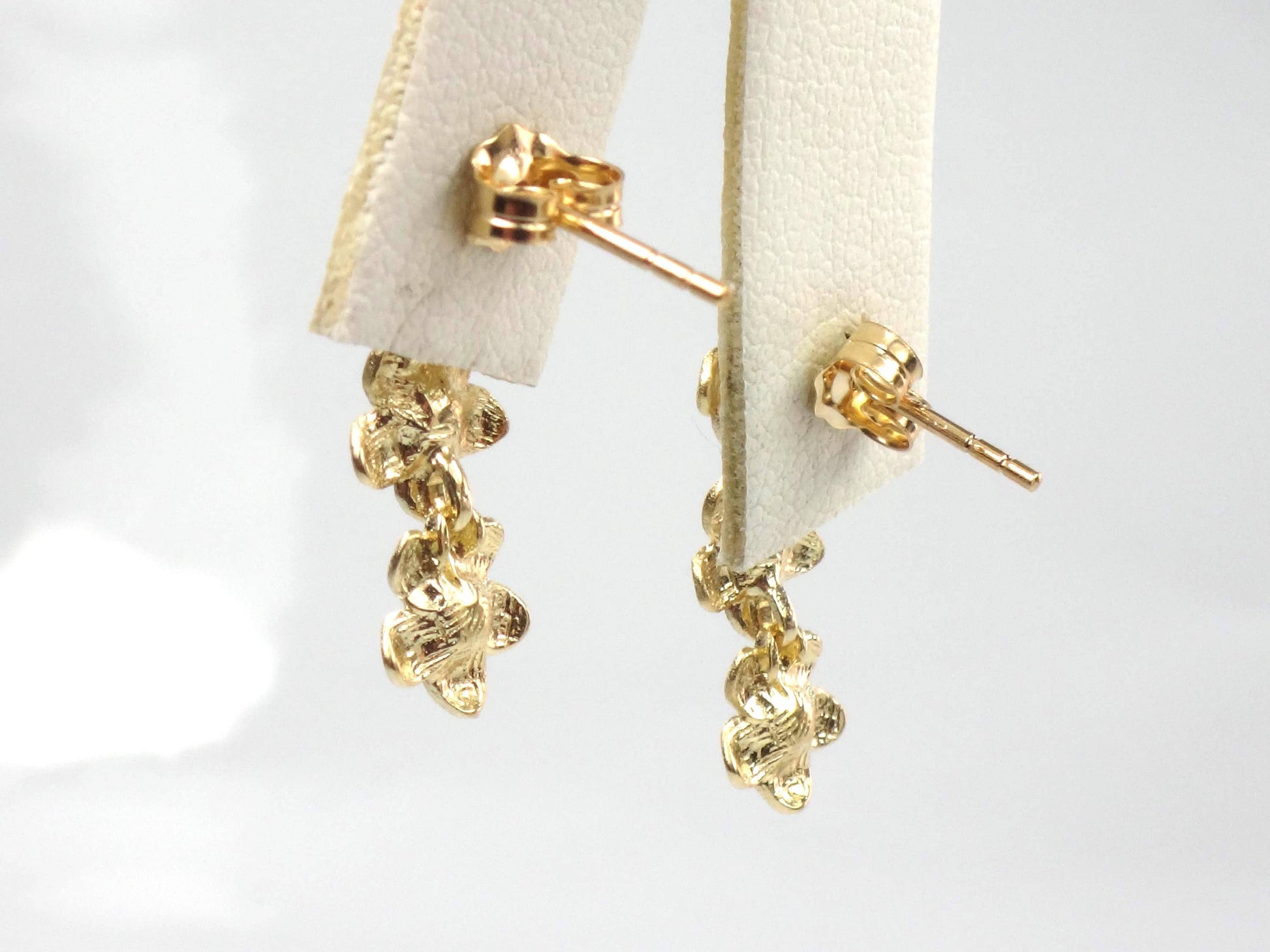 Vintage 14k Yellow Gold Plumeria Flower Dangle Earrings-BelmarJewelers