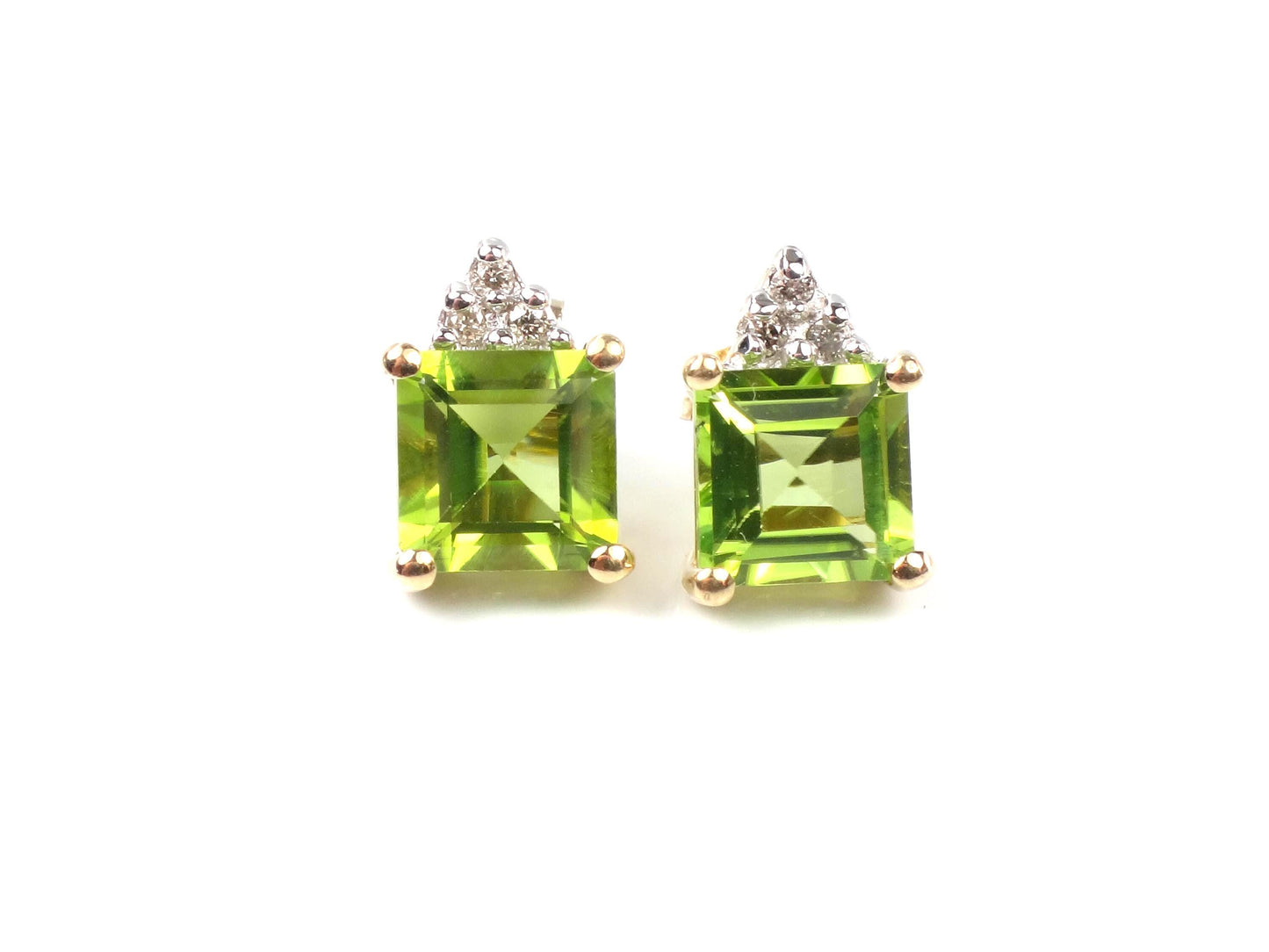 Vintage 10k Yellow Gold Peridot and Diamond Stud Earrings-BelmarJewelers
