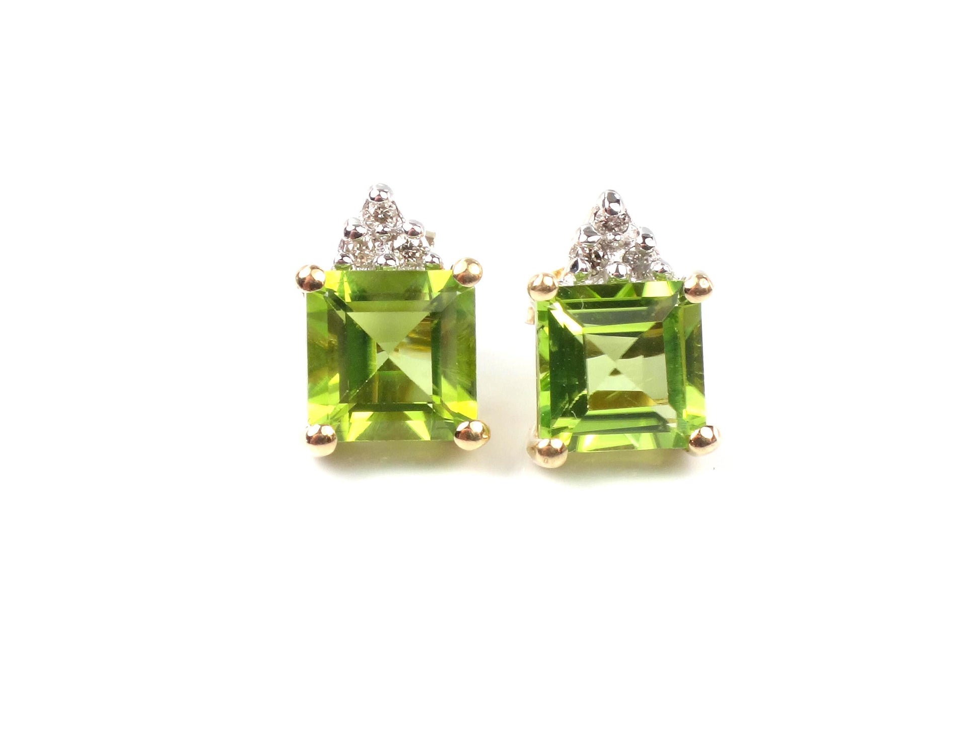 Vintage 10k Yellow Gold Peridot and Diamond Stud Earrings-BelmarJewelers