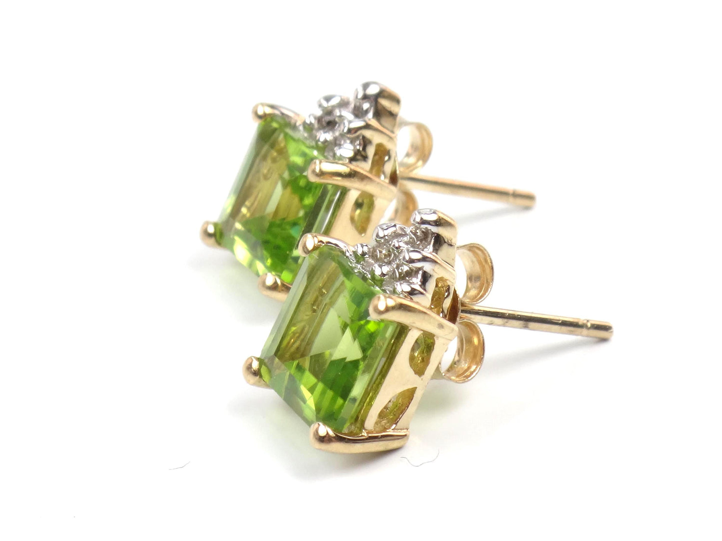 Vintage 10k Yellow Gold Peridot and Diamond Stud Earrings-BelmarJewelers