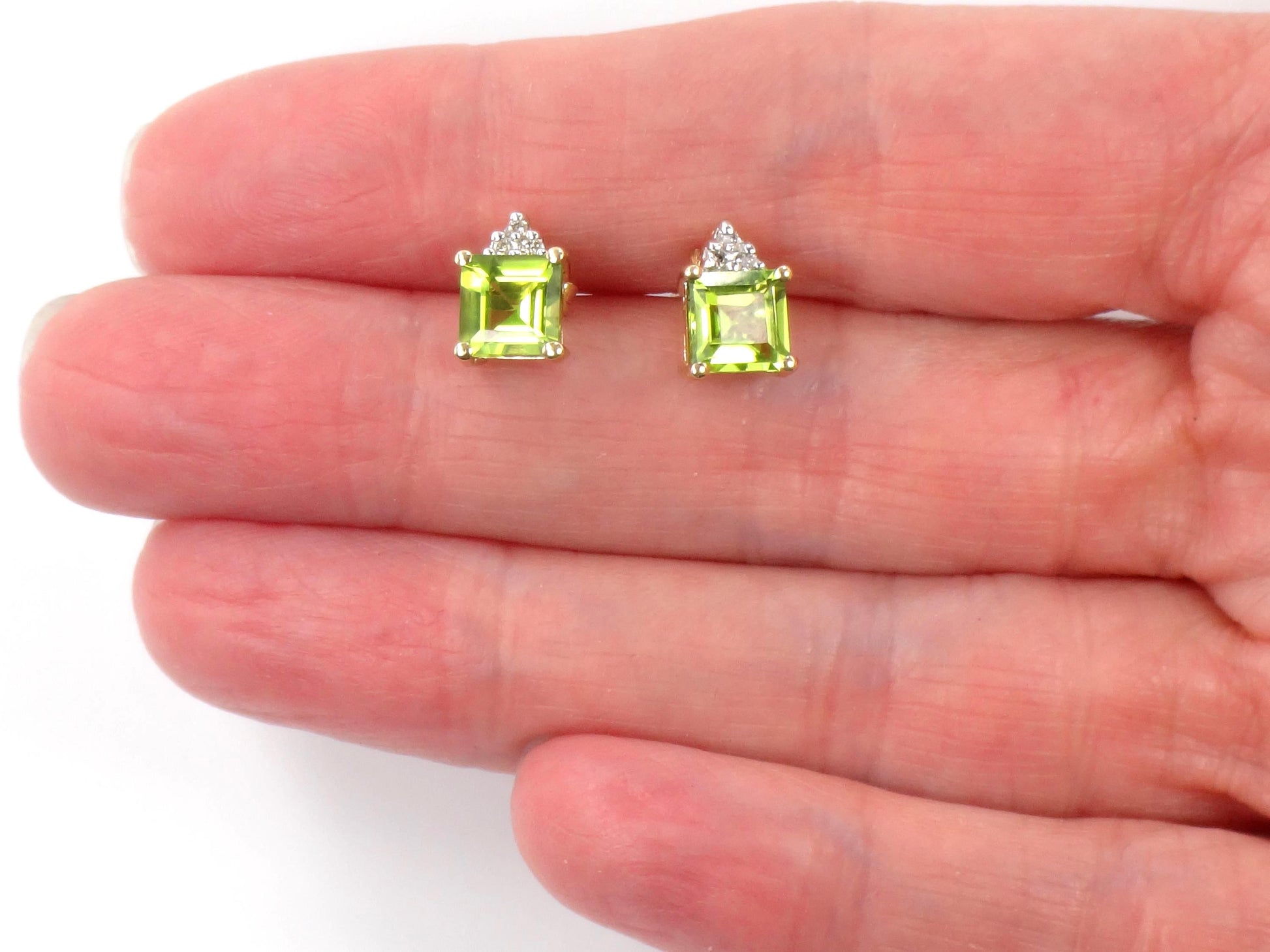 Vintage 10k Yellow Gold Peridot and Diamond Stud Earrings-BelmarJewelers