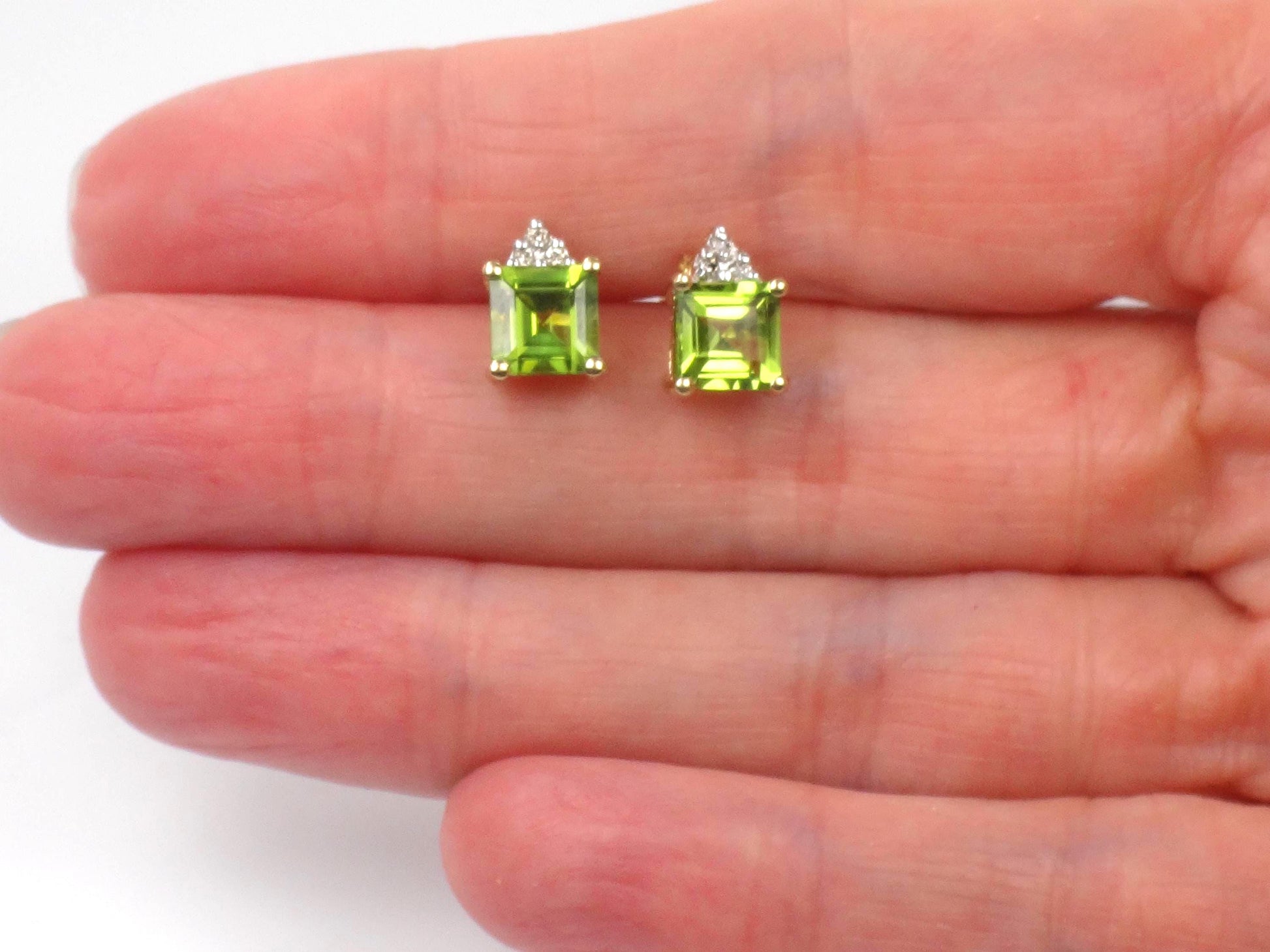 Vintage 10k Yellow Gold Peridot and Diamond Stud Earrings-BelmarJewelers