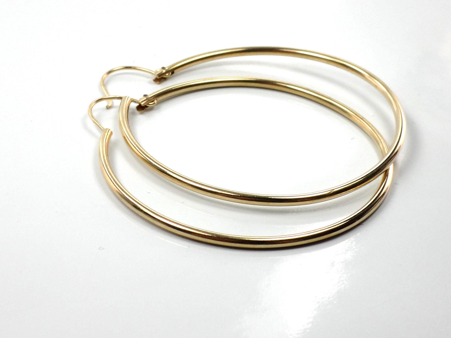Vintage 14k Yellow Gold Thin Plain Hoop Earrings 1.5"-BelmarJewelers