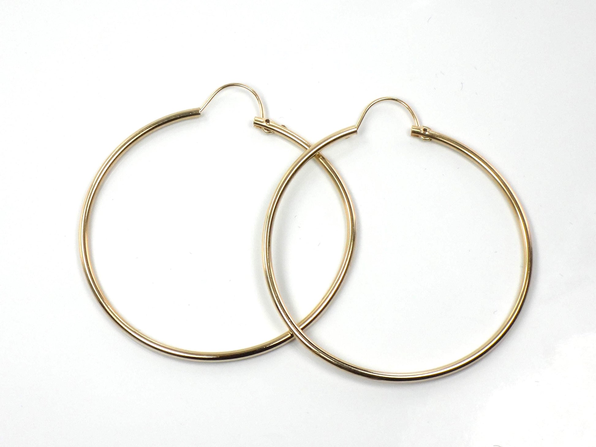 Vintage 14k Yellow Gold Thin Plain Hoop Earrings 1.5"-BelmarJewelers