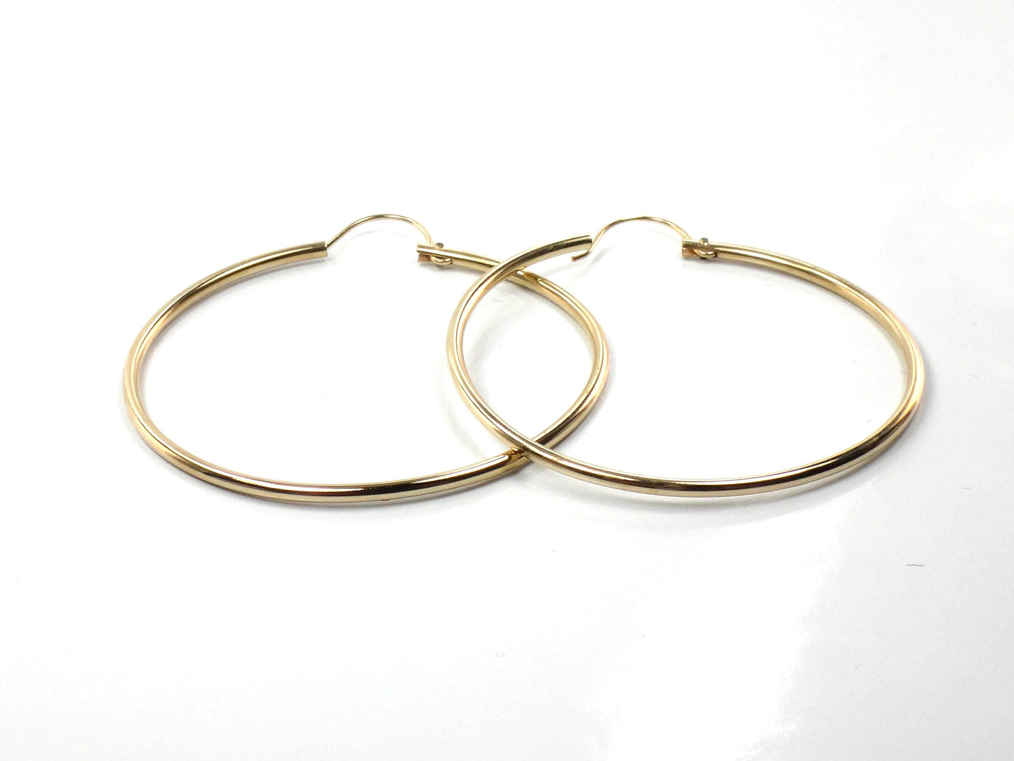 Vintage 14k Yellow Gold Thin Plain Hoop Earrings 1.5"-BelmarJewelers