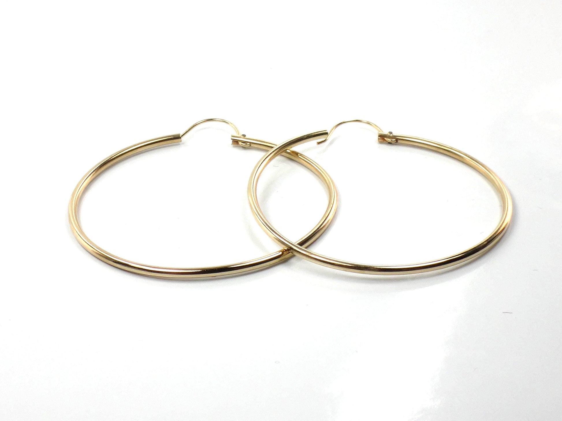 Vintage 14k Yellow Gold Thin Plain Hoop Earrings 1.5"-BelmarJewelers
