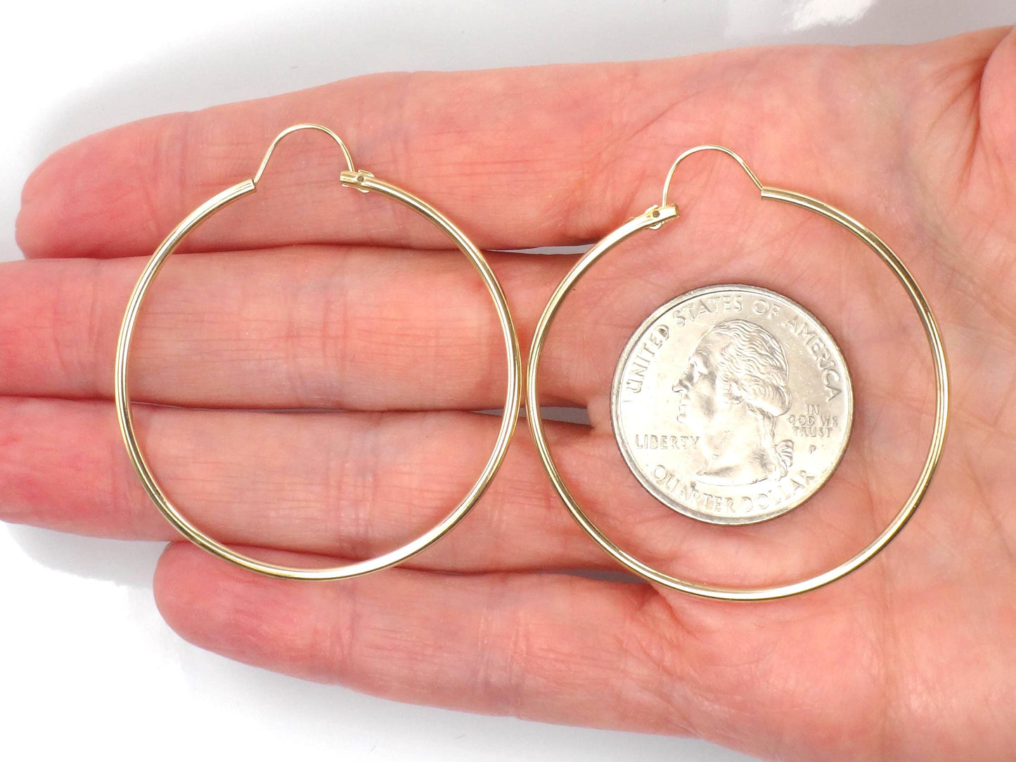 Vintage 14k Yellow Gold Thin Plain Hoop Earrings 1.5"-BelmarJewelers
