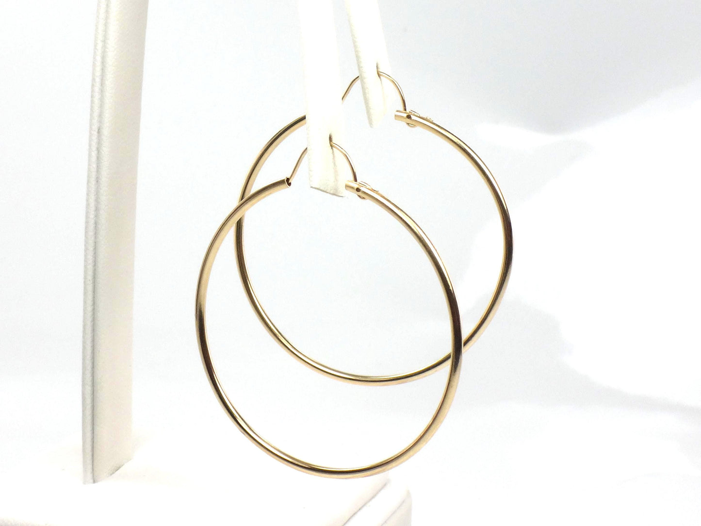 Vintage 14k Yellow Gold Thin Plain Hoop Earrings 1.5"-BelmarJewelers