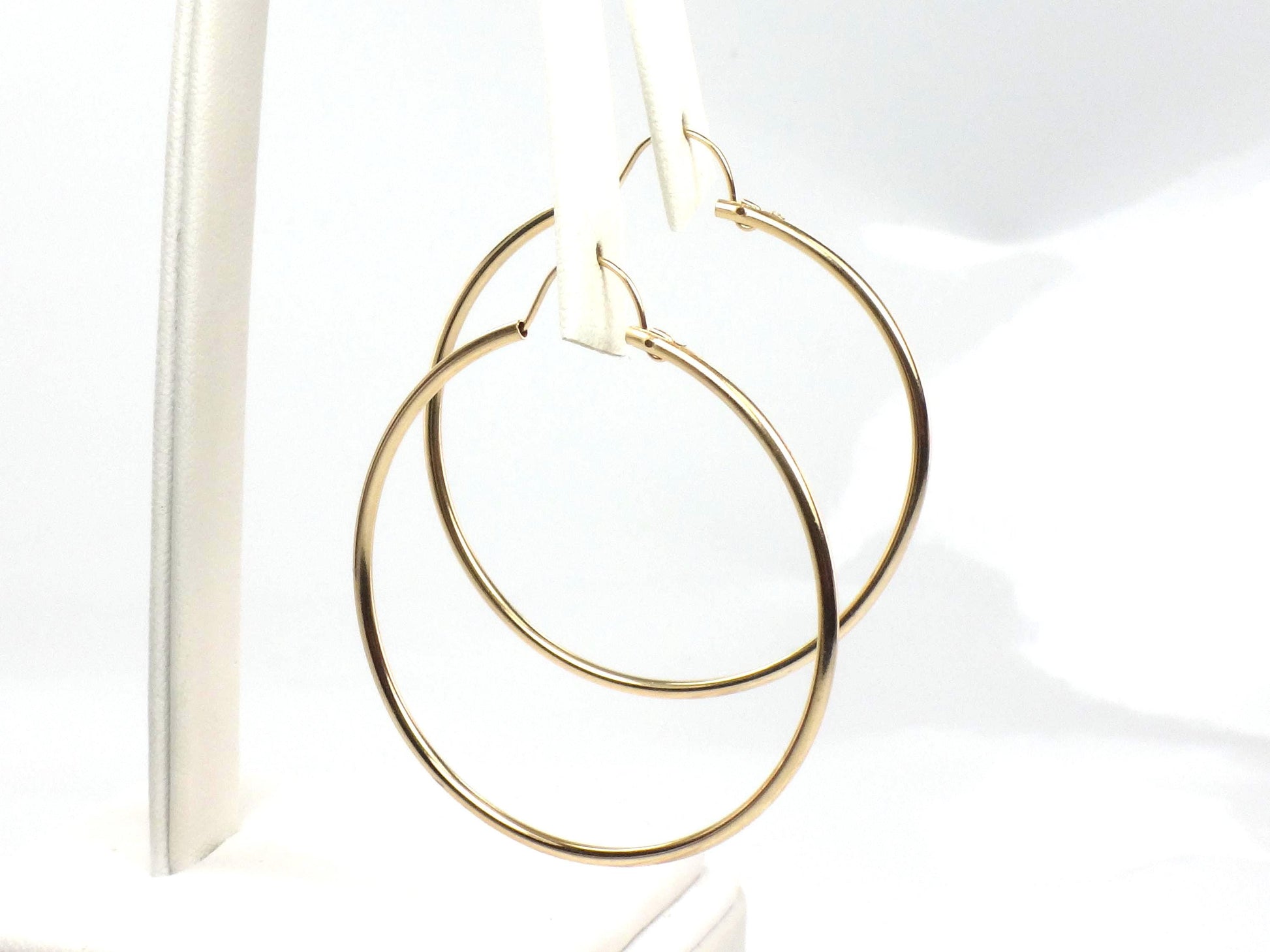 Vintage 14k Yellow Gold Thin Plain Hoop Earrings 1.5"-BelmarJewelers