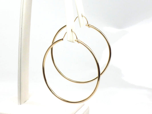 Vintage 14k Yellow Gold Thin Plain Hoop Earrings 1.5"-BelmarJewelers