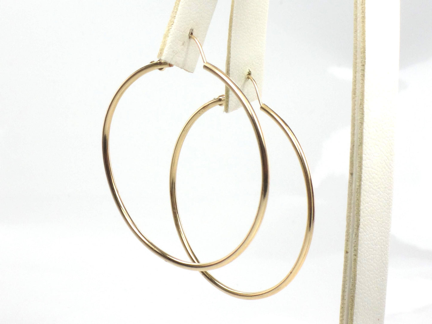 Vintage 14k Yellow Gold Thin Plain Hoop Earrings 1.5"-BelmarJewelers