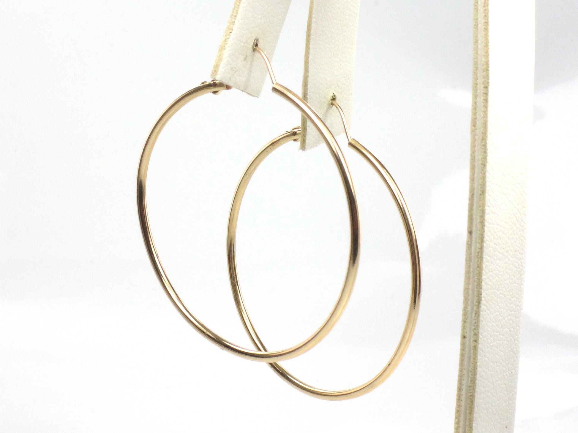 Vintage 14k Yellow Gold Thin Plain Hoop Earrings 1.5"-BelmarJewelers