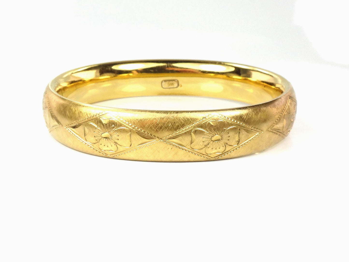 Vintage Rine 12k Gold Filled Engraved Floral Hinged Bangle Bracelet-BelmarJewelers