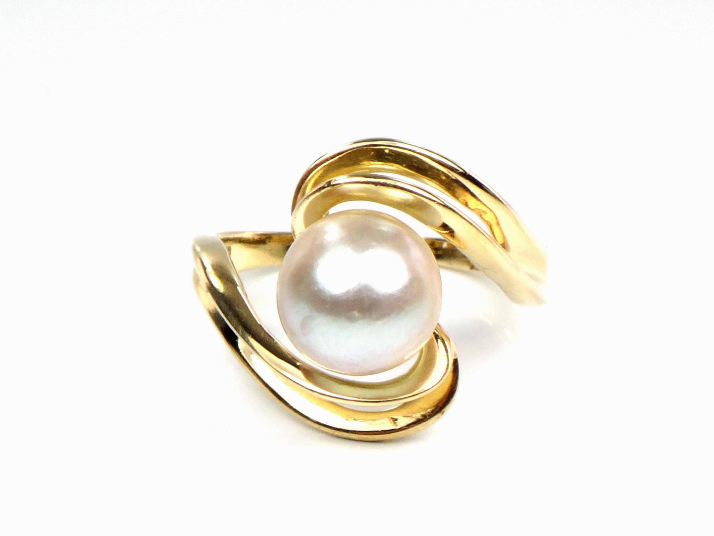 Vintage 14k Yellow Gold Light Gray Pearl Ring - 7.8 MM, Size 4.75-BelmarJewelers