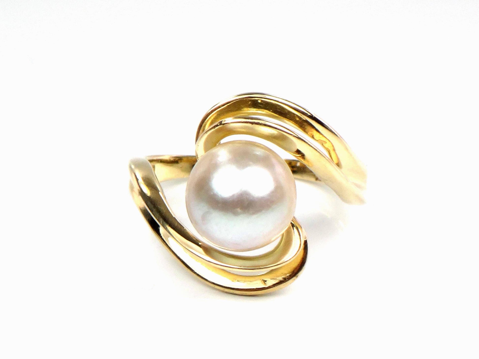 Vintage 14k Yellow Gold Light Gray Pearl Ring - 7.8 MM, Size 4.75-BelmarJewelers