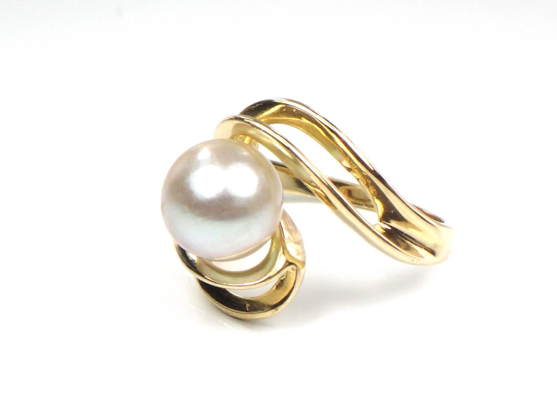 Vintage 14k Yellow Gold Light Gray Pearl Ring - 7.8 MM, Size 4.75-BelmarJewelers
