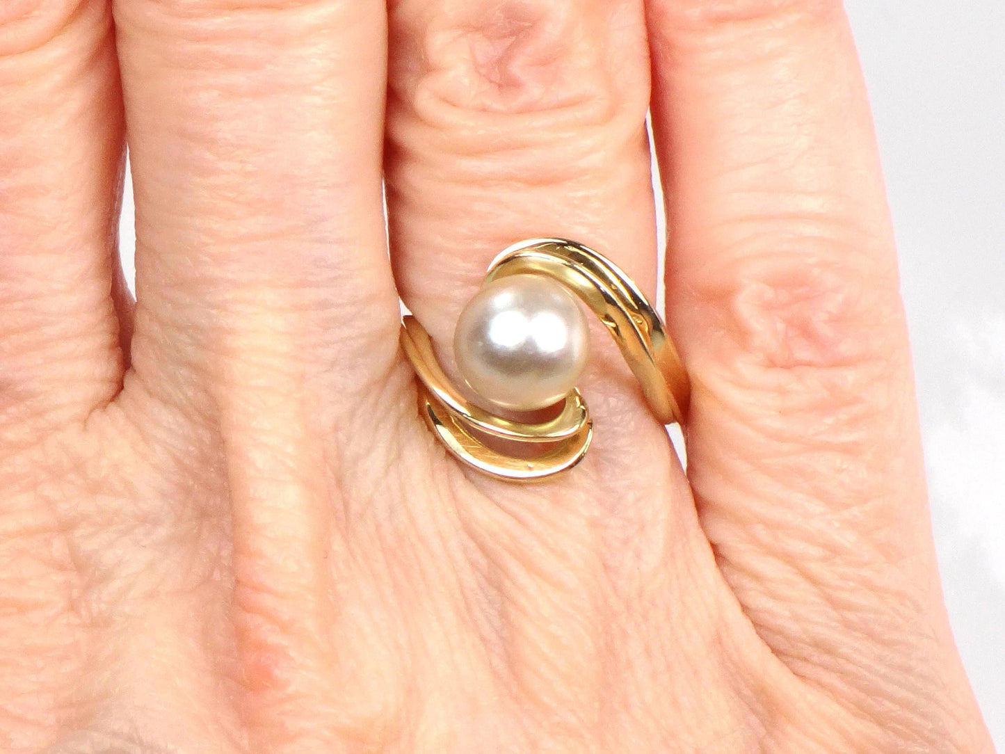 Vintage 14k Yellow Gold Light Gray Pearl Ring - 7.8 MM, Size 4.75-BelmarJewelers