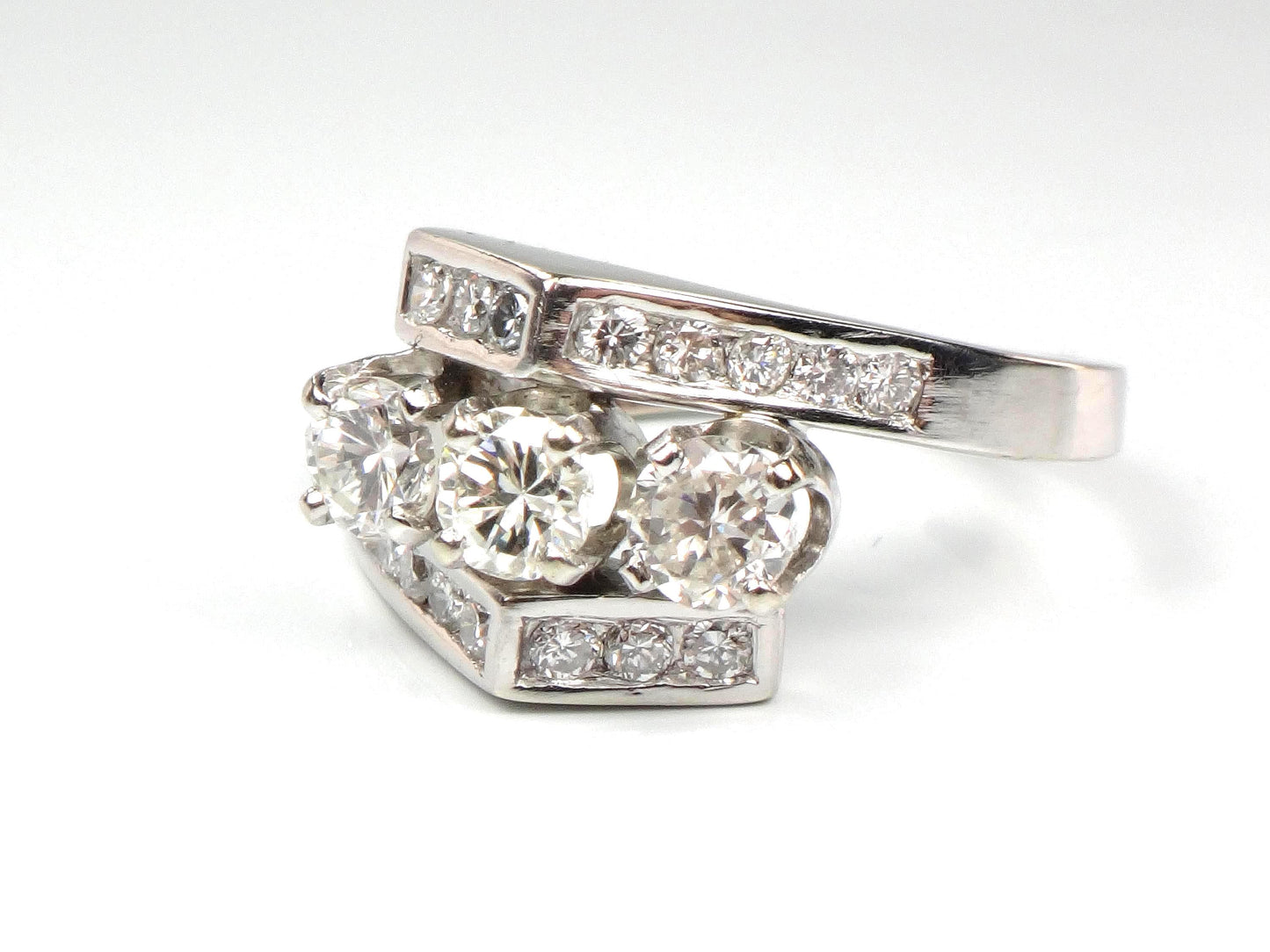 Vintage 14k White Gold Three Diamond Ring: 1.15 CT TDW, Size 6.75-BelmarJewelers