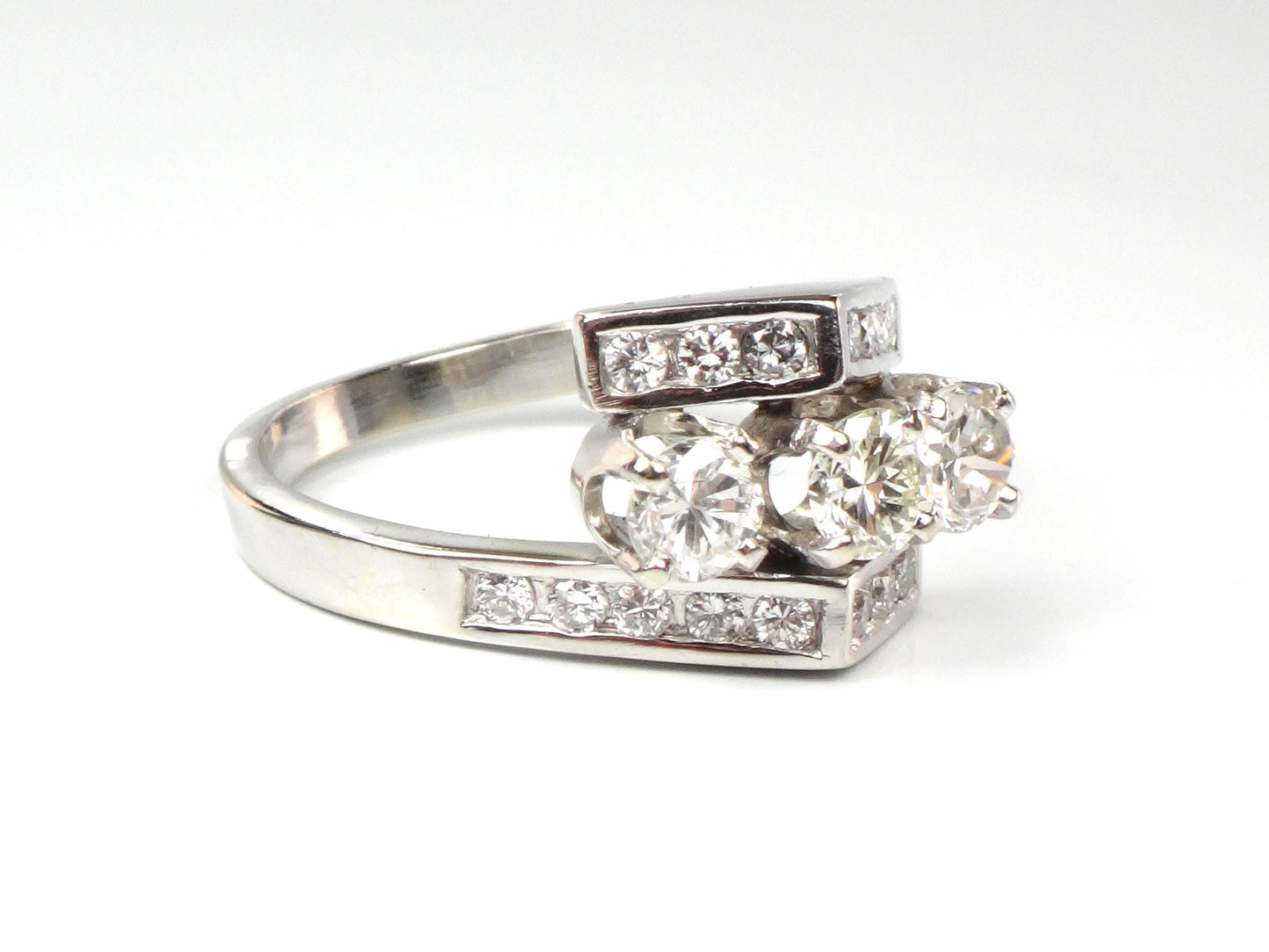 Vintage 14k White Gold Three Diamond Ring: 1.15 CT TDW, Size 6.75-BelmarJewelers