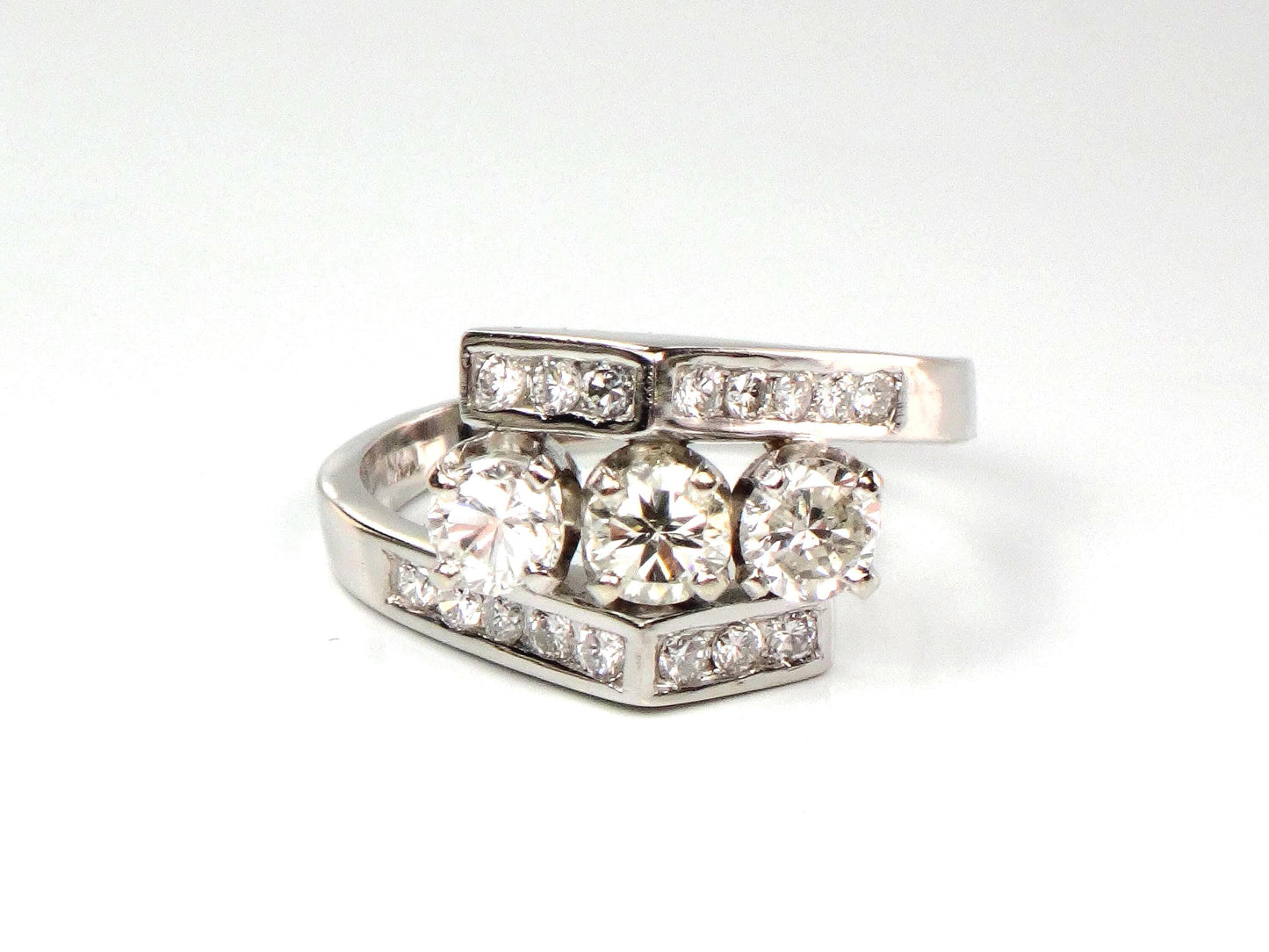 Vintage 14k White Gold Three Diamond Ring: 1.15 CT TDW, Size 6.75-BelmarJewelers