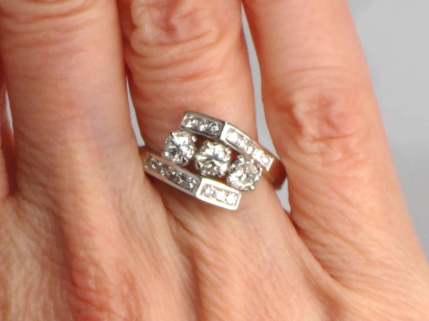Vintage 14k White Gold Three Diamond Ring: 1.15 CT TDW, Size 6.75-BelmarJewelers