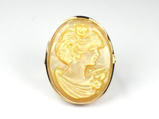 Vintage 14k Yellow Gold Italian Mother of Pearl Cameo Ring, Size 8-BelmarJewelers
