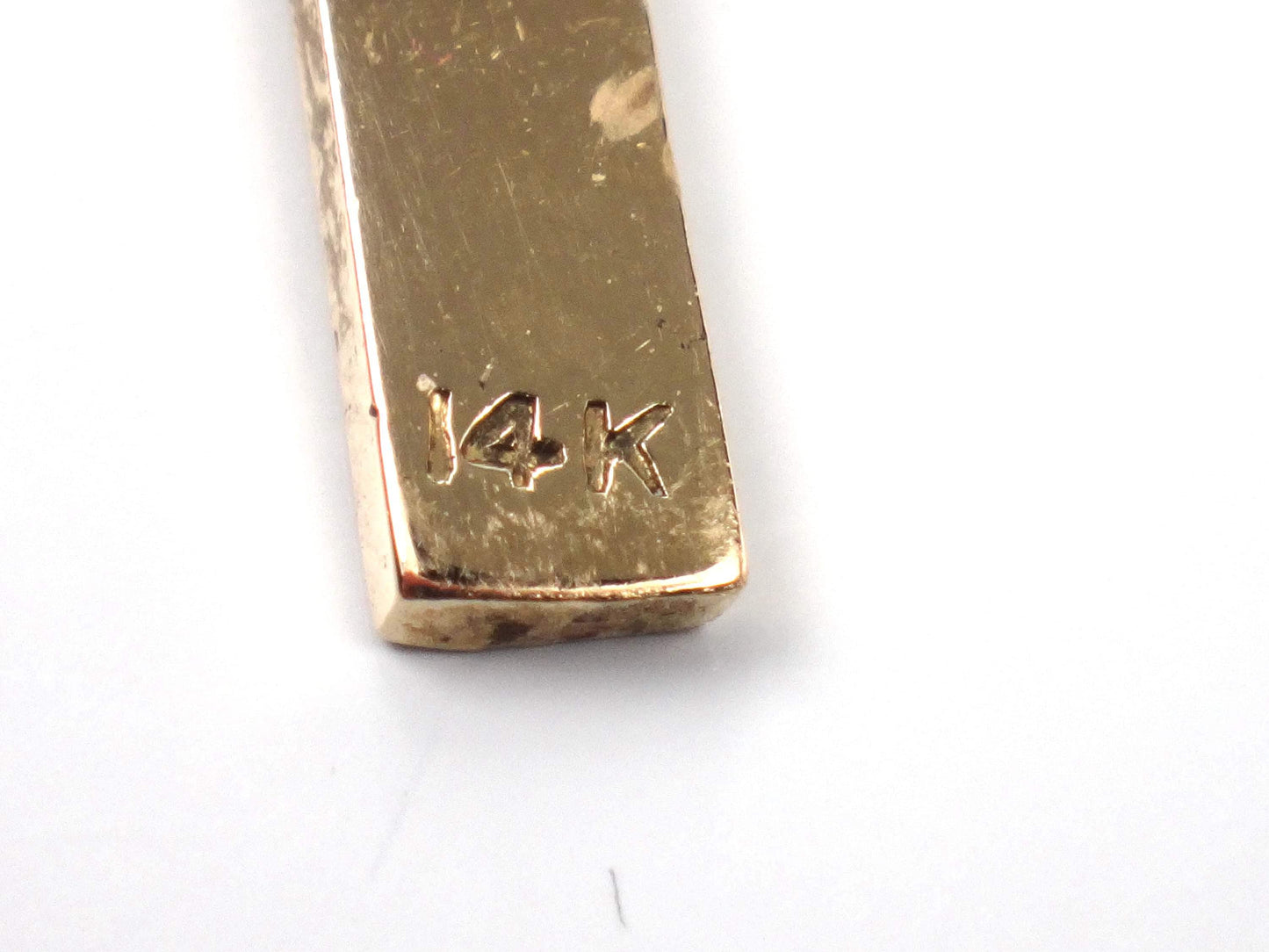 Vintage 14k Gold Engraved Cross with Diamond - Art Deco Style-BelmarJewelers