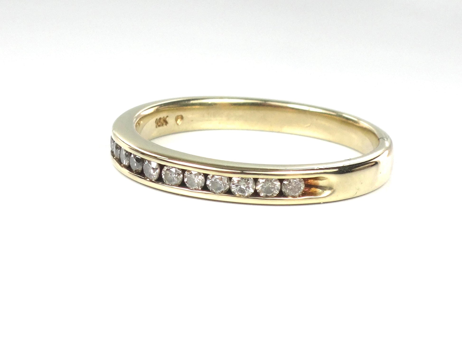 Vintage Thin 10k Yellow Gold Diamond Wedding Band, Size 6.75-BelmarJewelers