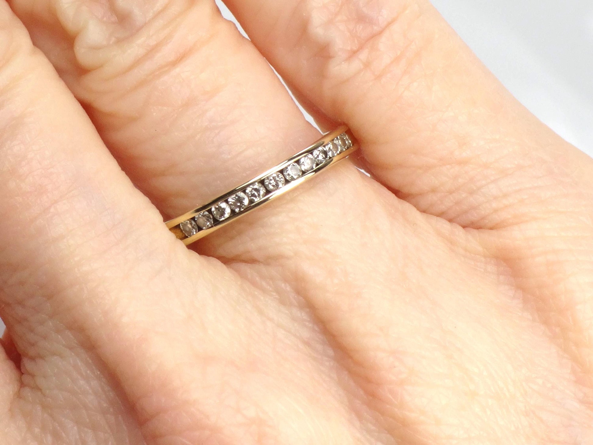 Vintage Thin 10k Yellow Gold Diamond Wedding Band, Size 6.75-BelmarJewelers