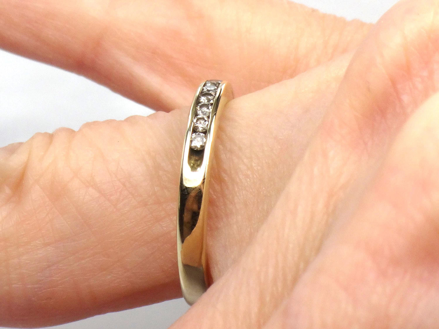 Vintage Thin 10k Yellow Gold Diamond Wedding Band, Size 6.75-BelmarJewelers