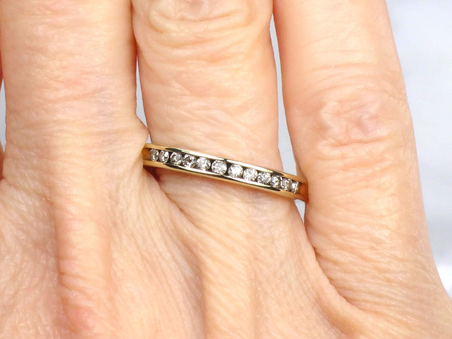 Vintage Thin 10k Yellow Gold Diamond Wedding Band, Size 6.75-BelmarJewelers