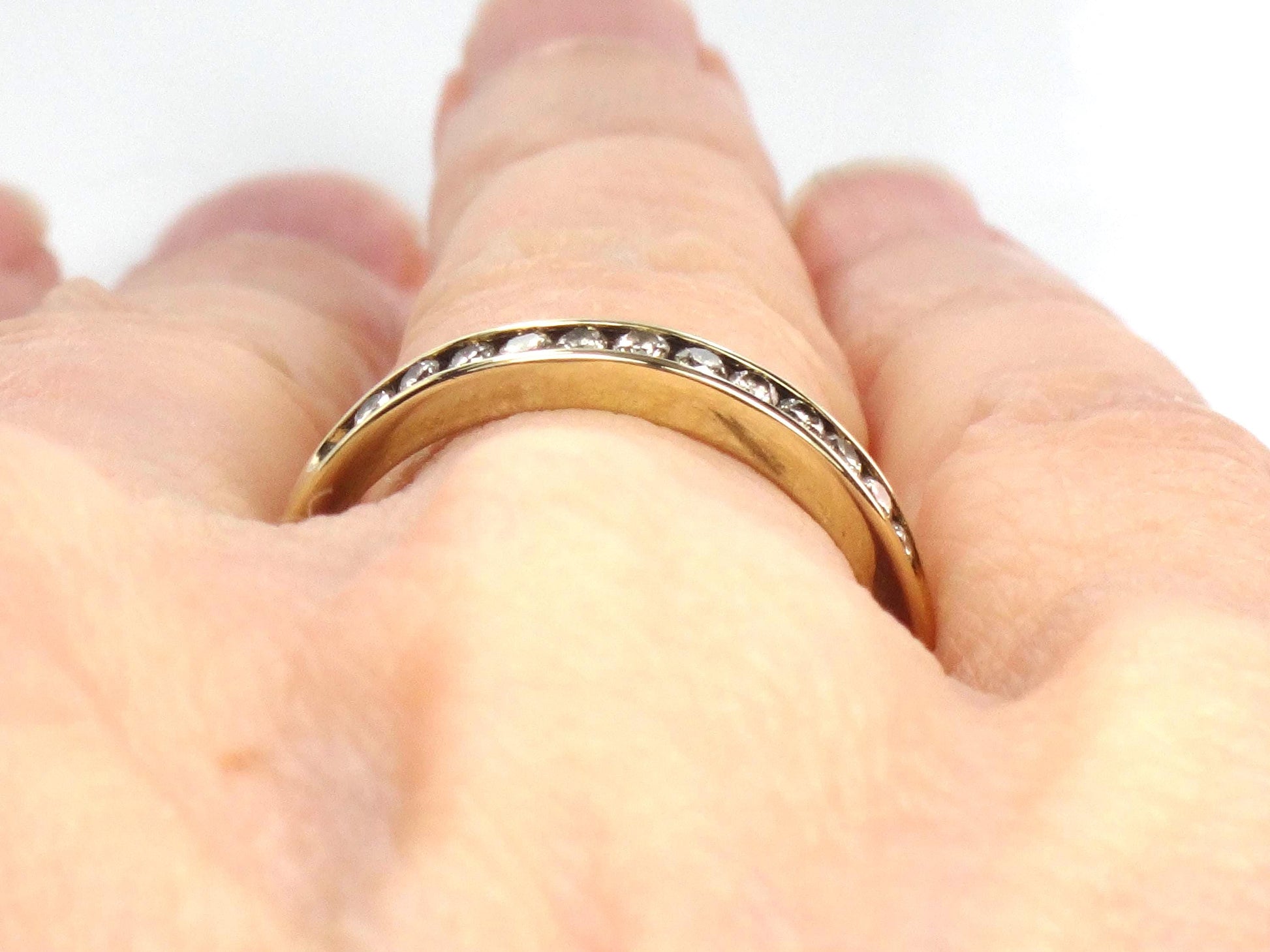 Vintage Thin 10k Yellow Gold Diamond Wedding Band, Size 6.75-BelmarJewelers