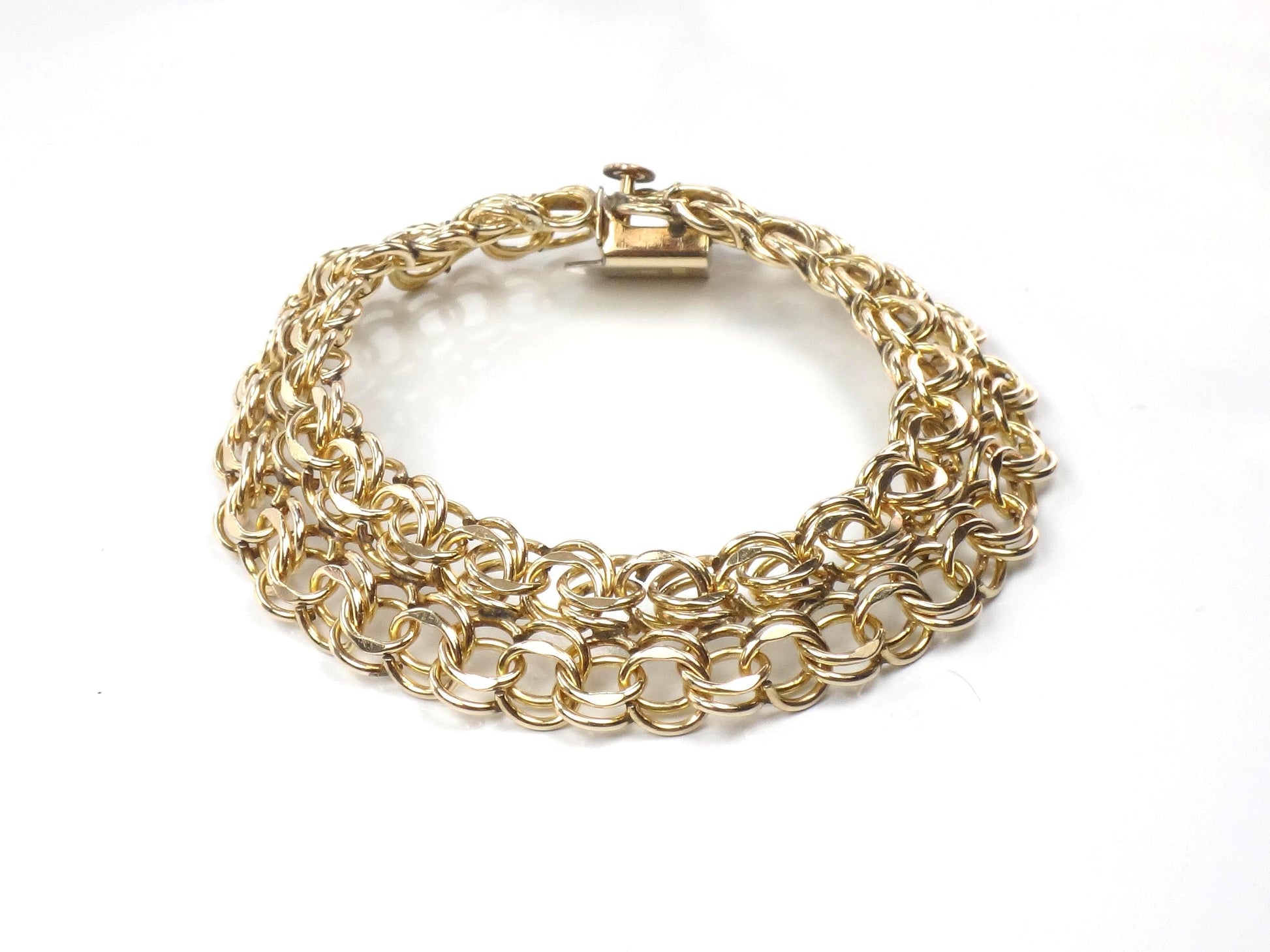 Vintage Wide 12k Gold Filled Charm Bracelet, 7 5/8"-BelmarJewelers