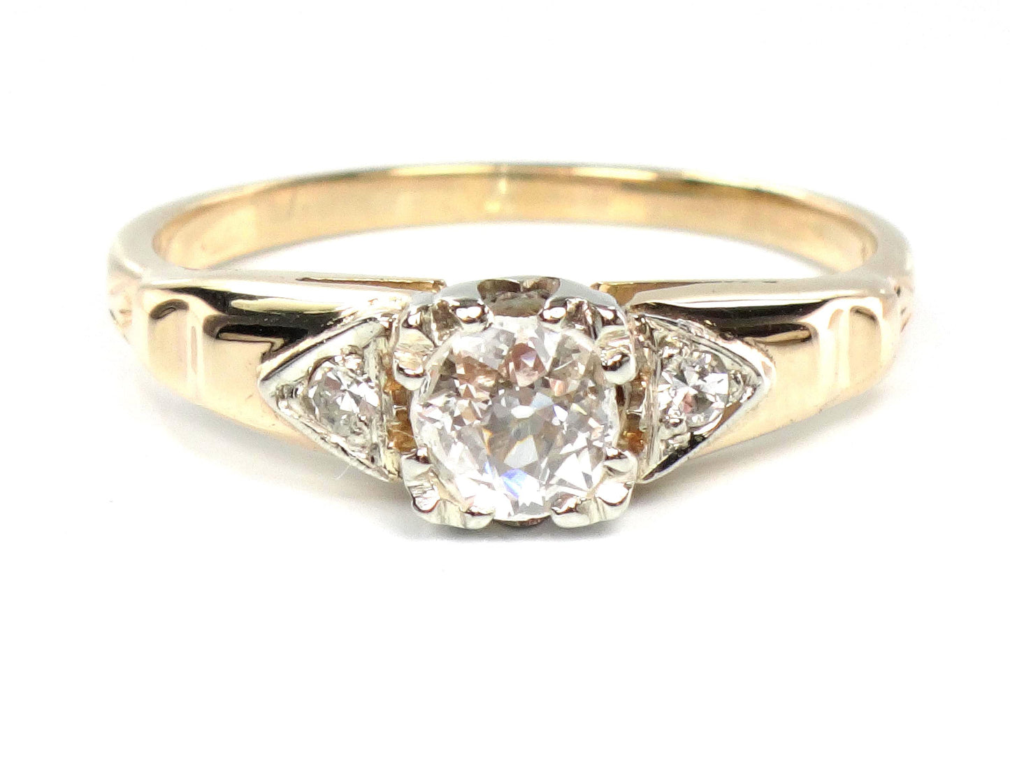 Vintage 14k Gold Old Mine Cut Diamond Engagement Ring, ~.25 CT Center, Size 6.25-BelmarJewelers