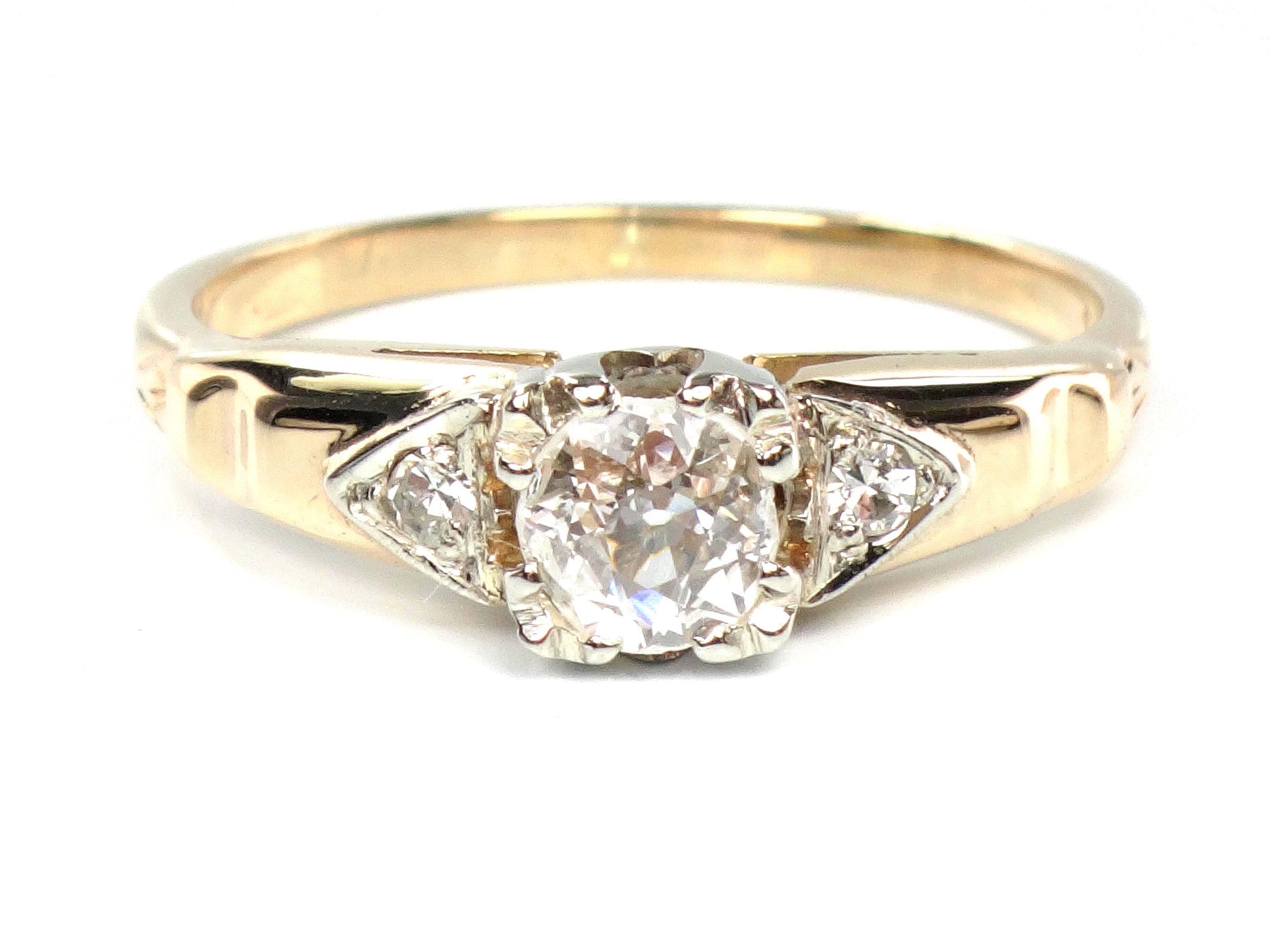 Vintage 14k Gold Old Mine Cut Diamond Engagement Ring, ~.25 CT Center, Size 6.25-BelmarJewelers