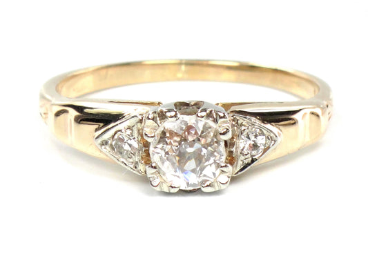 Vintage 14k Gold Old Mine Cut Diamond Engagement Ring, ~.25 CT Center, Size 6.25-BelmarJewelers