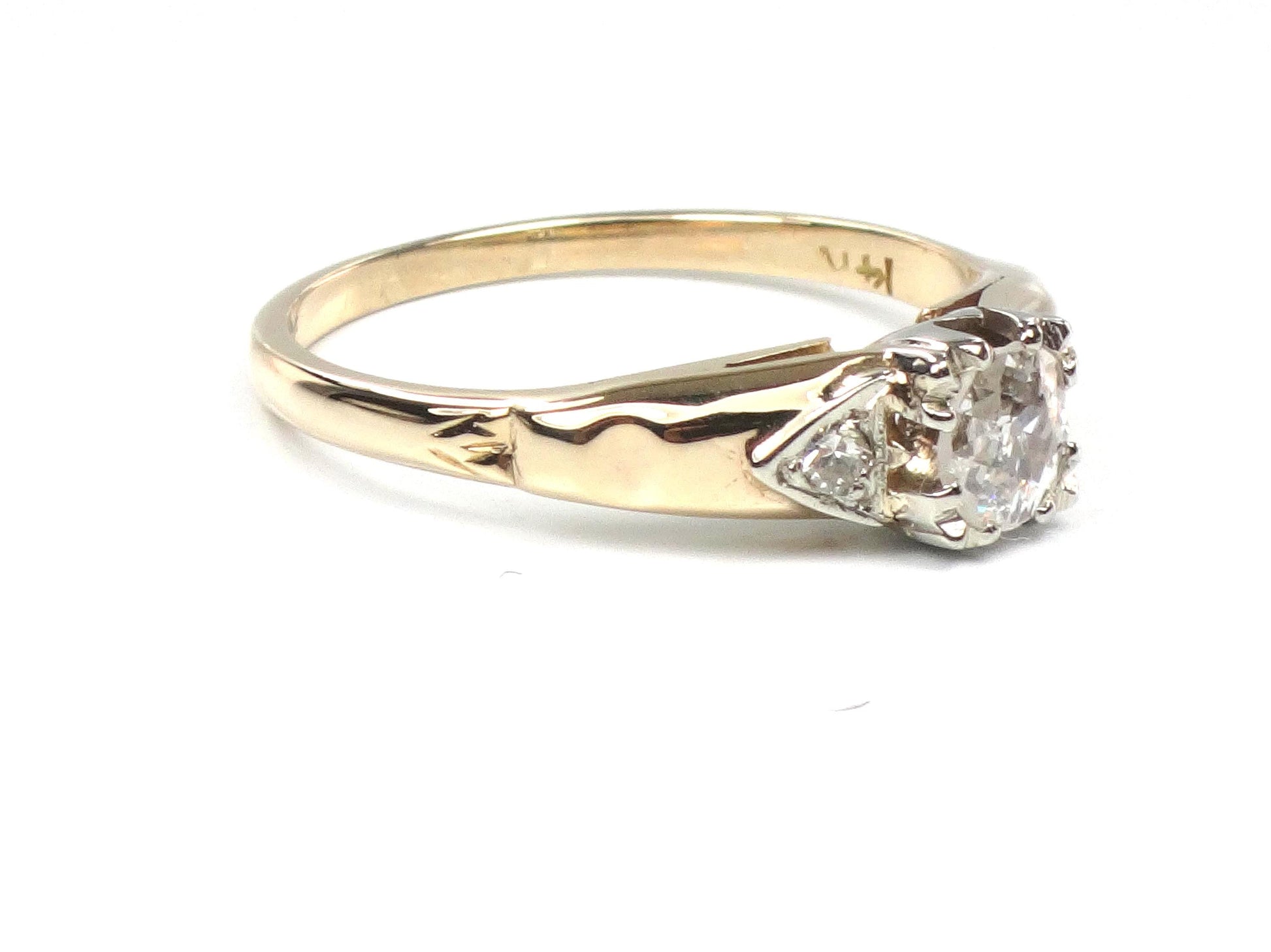 Vintage 14k Gold Old Mine Cut Diamond Engagement Ring, ~.25 CT Center, Size 6.25-BelmarJewelers