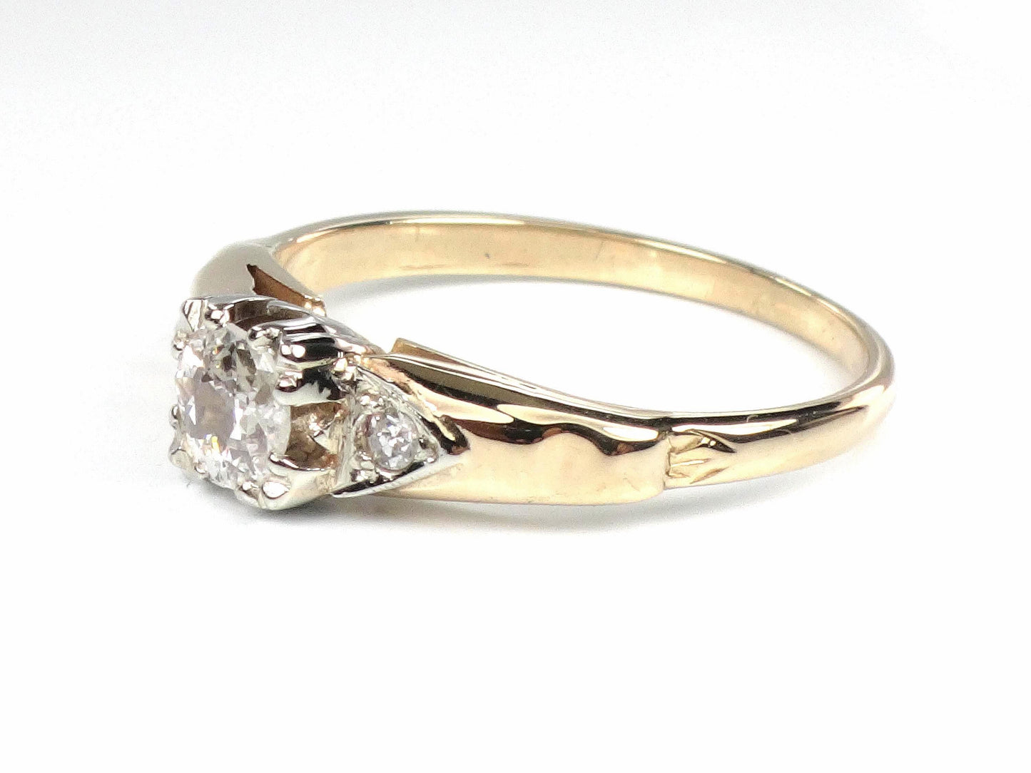 Vintage 14k Gold Old Mine Cut Diamond Engagement Ring, ~.25 CT Center, Size 6.25-BelmarJewelers