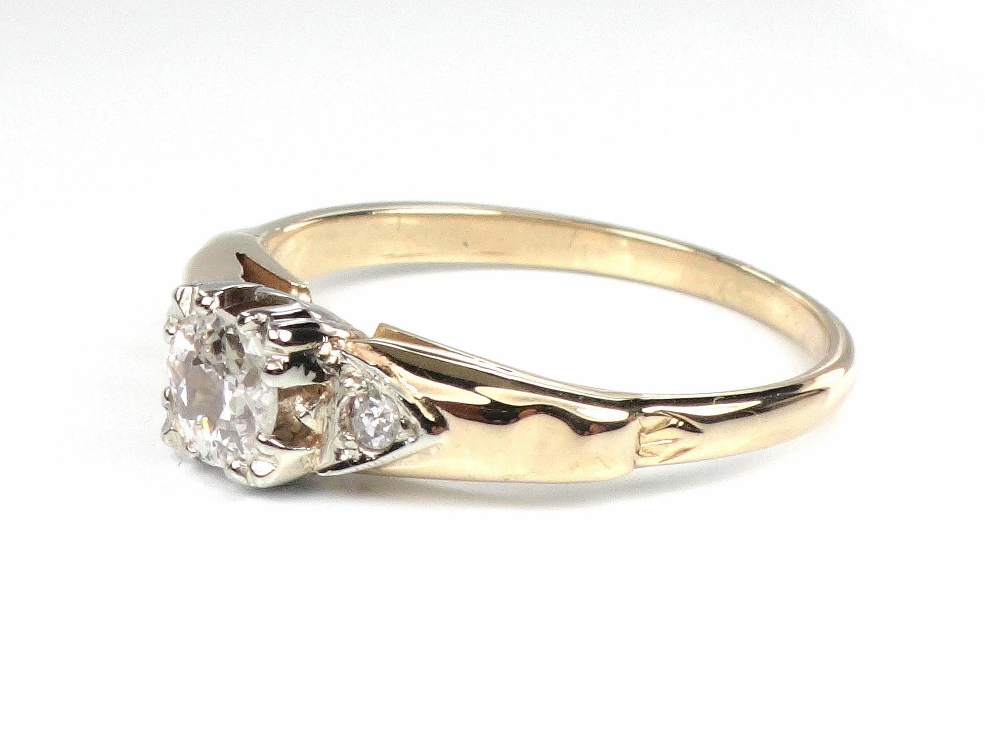 Vintage 14k Gold Old Mine Cut Diamond Engagement Ring, ~.25 CT Center, Size 6.25-BelmarJewelers
