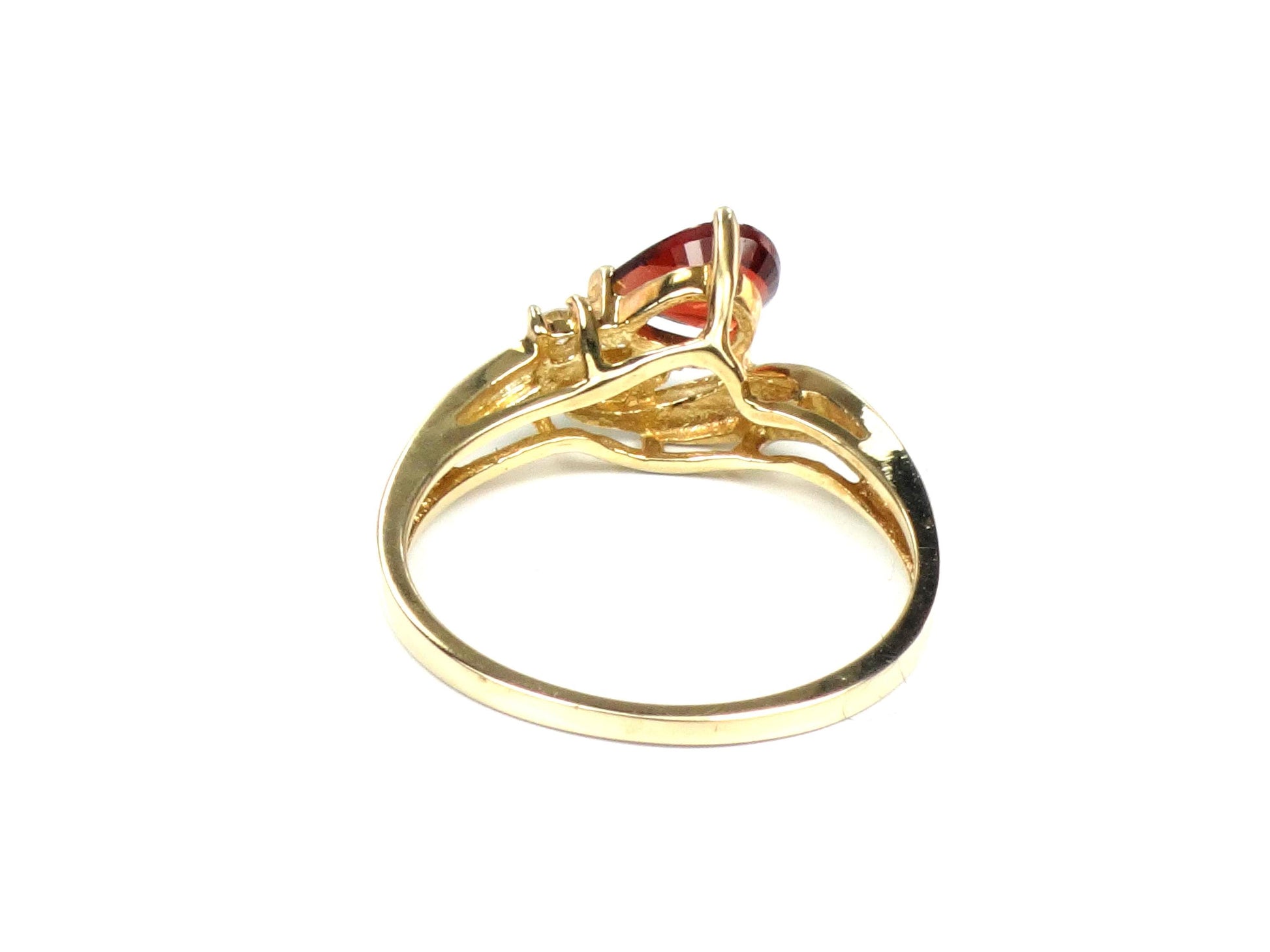 Vintage 14k Yellow Gold Pear Cut Garnet and Diamond Ring - Size 6-BelmarJewelers