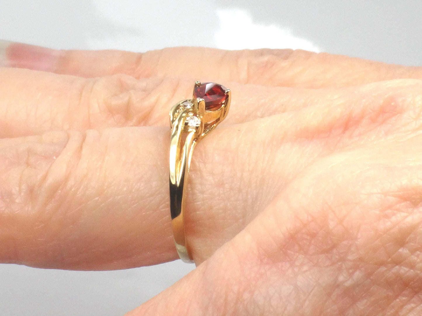Vintage 14k Yellow Gold Pear Cut Garnet and Diamond Ring - Size 6-BelmarJewelers