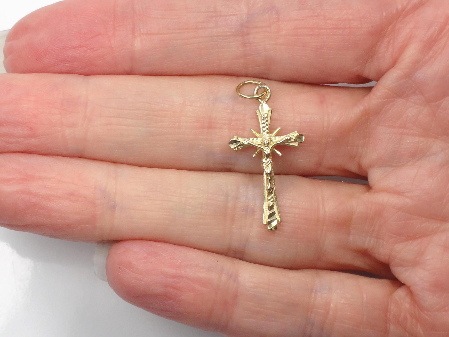 Vintage Small 14k Yellow Gold Crucifix Cross Pendant-BelmarJewelers