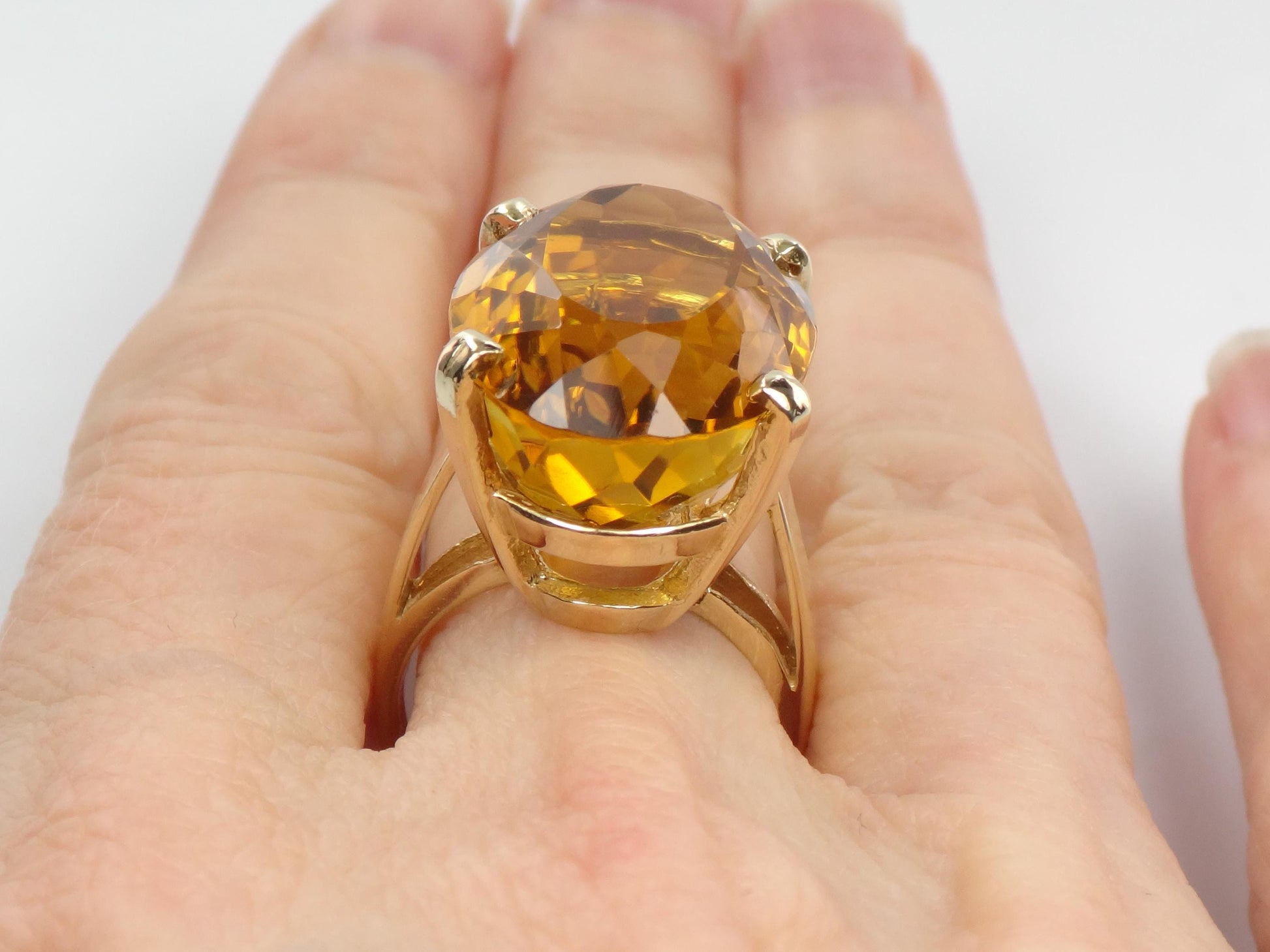 Vintage 14k Yellow Gold Oval Cut Citrine Cocktail Ring: November Birthstone, Size 6-BelmarJewelers