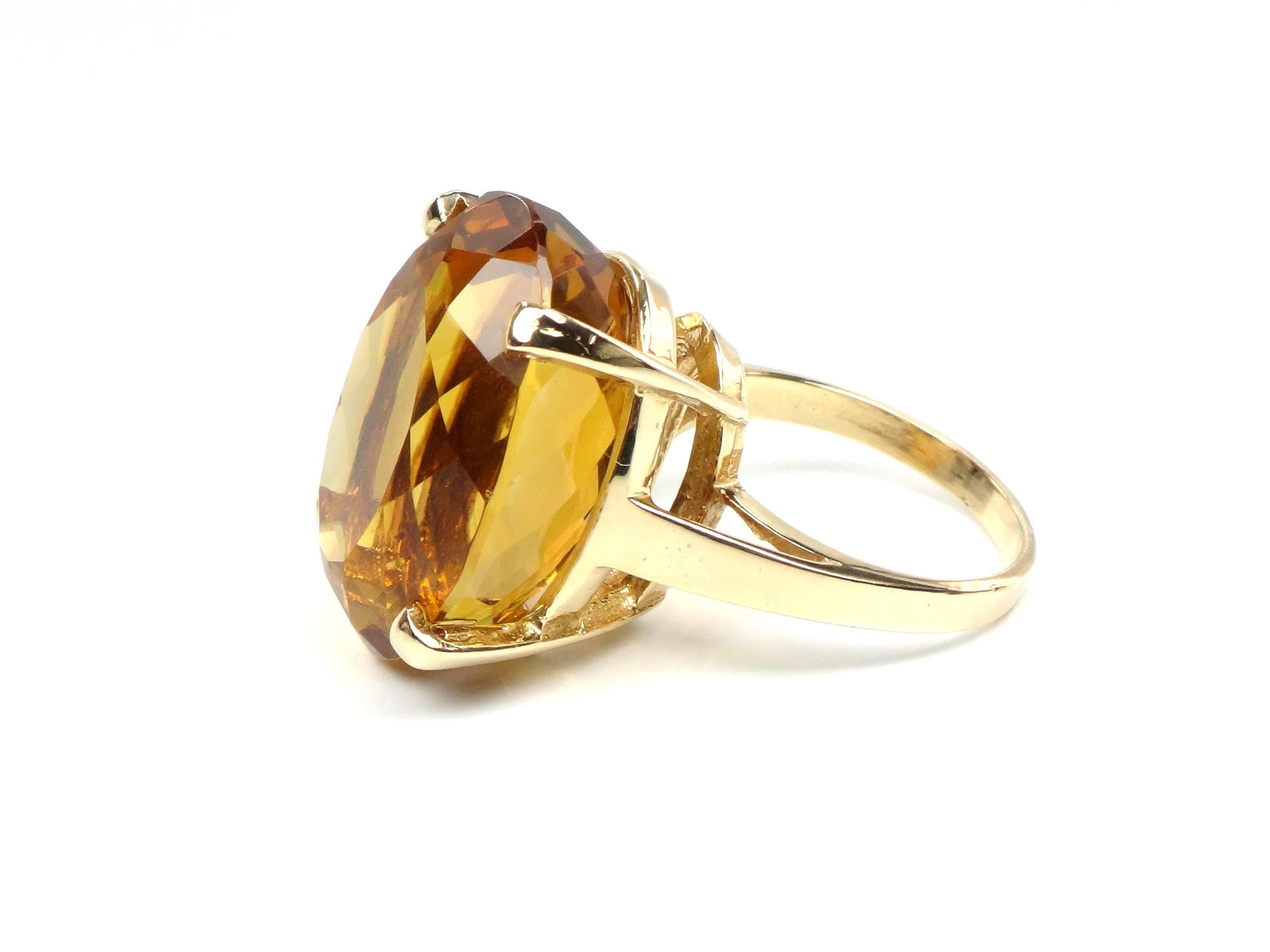 Vintage 14k Yellow Gold Oval Cut Citrine Cocktail Ring: November Birthstone, Size 6-BelmarJewelers