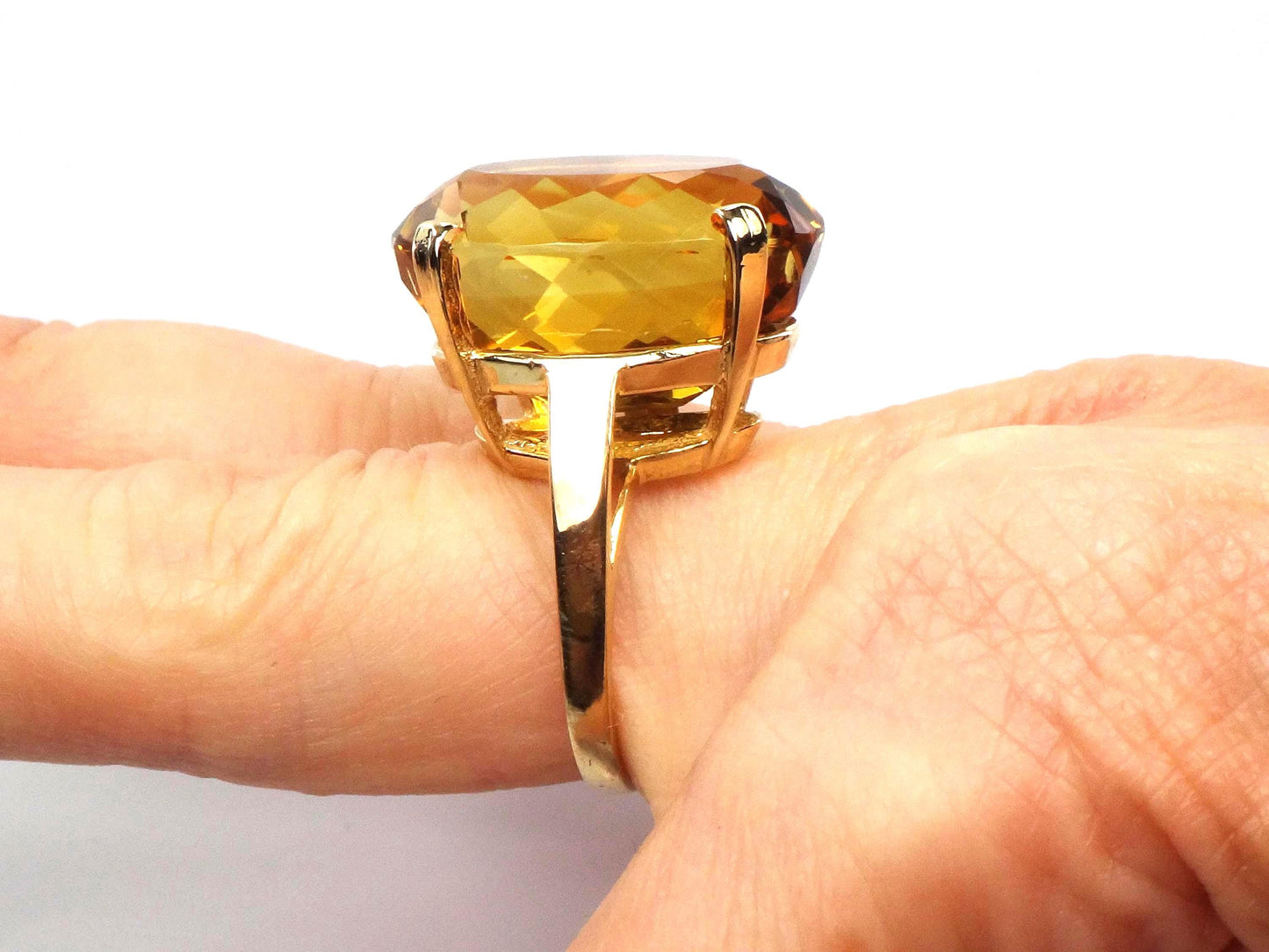 Vintage 14k Yellow Gold Oval Cut Citrine Cocktail Ring: November Birthstone, Size 6-BelmarJewelers